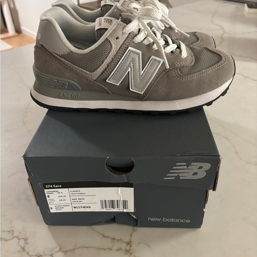 New Balance Gray and White 574 Core Sneakers